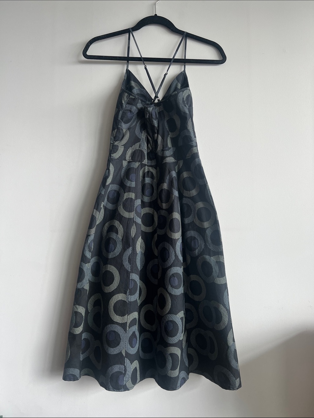 Vintage Women's Graphic Circular-Print V-Neck Cross Spaghetti Strap Midi Dress - Picture 3 of 3